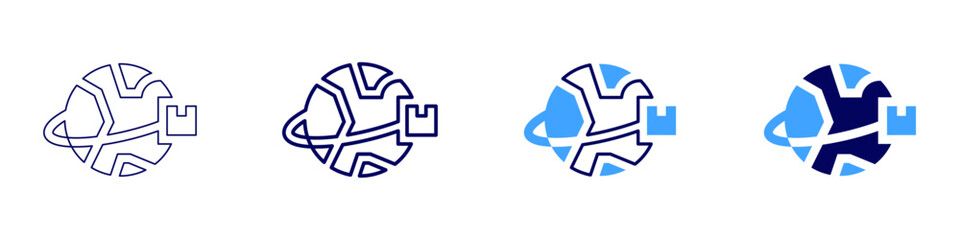 Global logistics icon in 4 different styles. Thin Line, Line, Bold Line, Duotone. Duotone style. Editable stroke