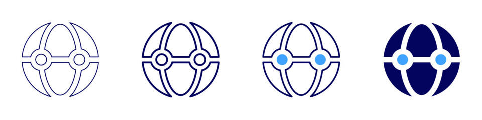 Global network icon in 4 different styles. Thin Line, Line, Bold Line, Duotone. Duotone style. Editable stroke