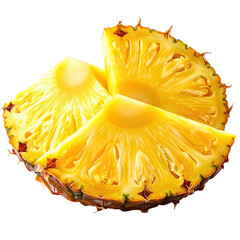Close-up of three golden pineapple slices, showcasing the fruit's vibrant texture and detail