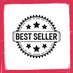 Vintage best seller emblem seal with stars grunge texture and red border for commercial use