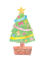 Cute watercolor Christmas tree illustration
