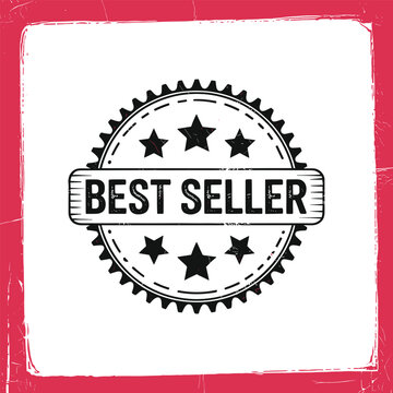 Vintage best seller emblem seal with stars grunge texture and red border for commercial use