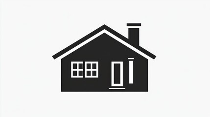 Obraz premium Black house icon with door, window and chimney against plain white backdrop for property symbol