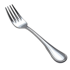 A close-up illustration of a shiny, silver-colored fork, positioned diagonally