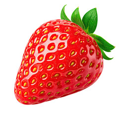 A close-up view of a ripe strawberry isolated on a black background, showcasing details