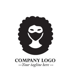 Elegant Woman Wearing Mask Logo Symbol in Black on White Background with Minimalist Modern Design