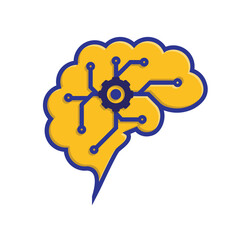 mechanical learning icon. ai symbol. gears in the brain with electronic pathways. intelligence, web, learning. isometric design style