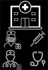 Hospital Staff and Medical Equipment Icons – Healthcare Vector Set