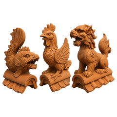 Set of Decorative Roof Ridge Ornaments Featuring Mythical Creature Sculptures