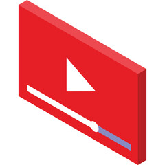 Isometric Red Play Button Icon With White Triangle On Transparent Background Representing Video Player Interface And Media Playback Controls