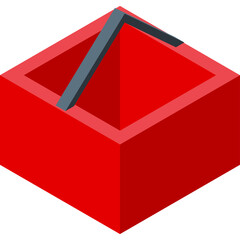 Isometric Red Square Container With Gray L Shape Object On Transparent Background Clean Design
