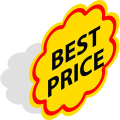 Yellow and Red Splat Shape Best Price Sticker with Black Shadow and Transparent Background