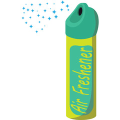 Yellow and Teal Air Freshener Spray Can Emitting Blue Sparkles and Fresh Scent Isolated on White Background Vector Art