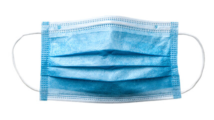 Blue disposable medical face mask isolated on transparent background