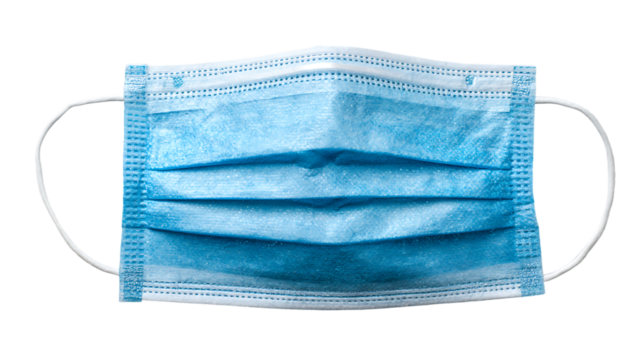 Blue disposable medical face mask isolated on transparent background