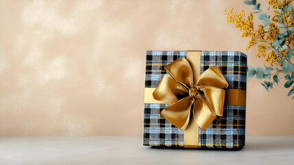 gift box with ribbon on blue background