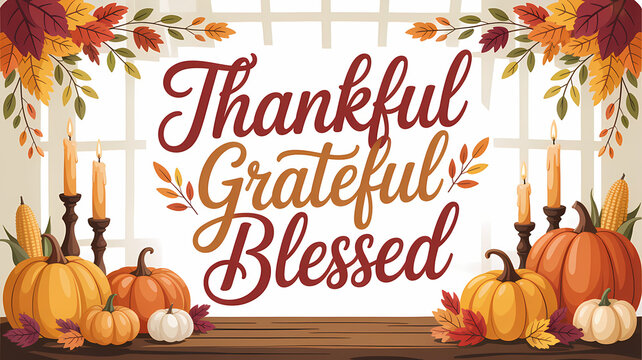 Elegant Thankful Grateful Blessed Calligraphy