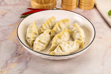 Japanese steamed Gyoza stuffed dumplings