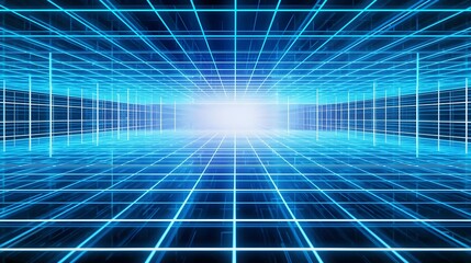 Neon Wireframe Abstract Tunnel Hitech Futuristic Background"