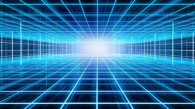 Neon Wireframe Abstract Tunnel Hitech Futuristic Background"