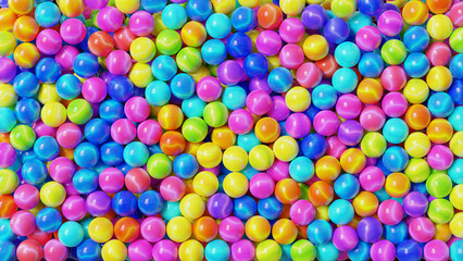 Vivid glass marbles texture. Colorful glossy spheres with light reflections. Abstract 8K background for design, wallpaper or print.