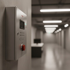 Fire alarm system control panel in industrial or official interior