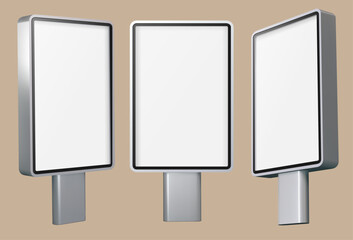 Blank advertising billboards vector mockup in different angles for presentations, marketing concepts, design projects or corporate identity.