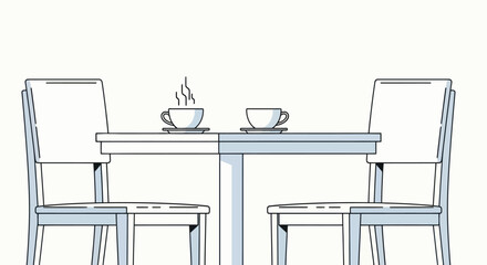 Fototapeta premium Modern minimalist illustration of a coffee break for two, offering a calm and inviting atmosphere for connection and relaxation in a serene setting