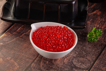 Salmon red caviar in the bowl