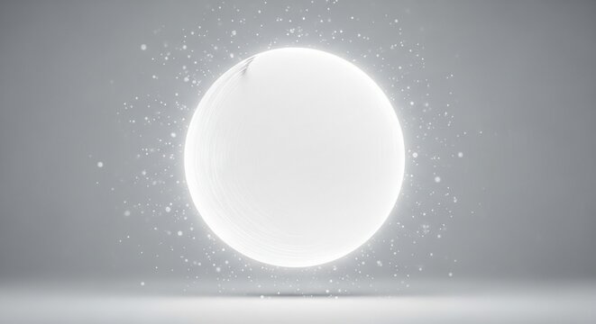 Experience pure innovation with this dazzling white sphere glowing subtly amidst sparkling particles, perfect for clean tech concepts and futuristic design projects