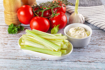 Dietary green celery stick heap