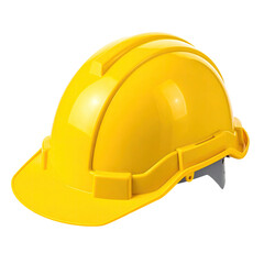 A bright yellow hard hat, angled, isolated on a transparent background
