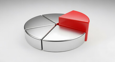 3D Pie Chart with Red Slice Highlighted for Business Data Analysis and Decision Making