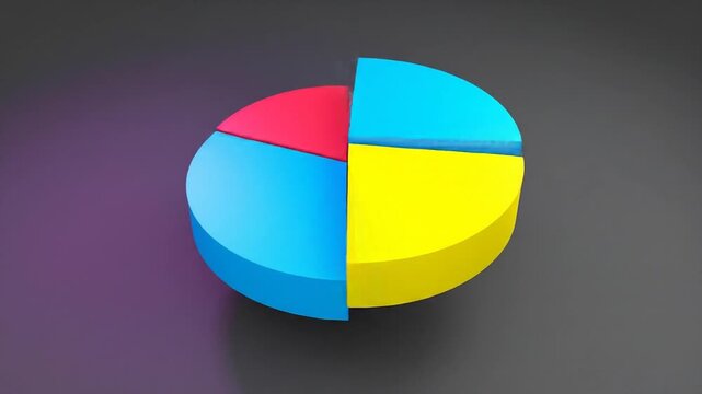 A vibrant, 3D pie chart, divided into four colorful sections, set against a two-tone background
