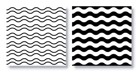 Set of Seamless Wave Line Patterns Vector.