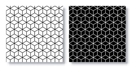 Set of Seamless Isometric Grid Patterns, Vector.