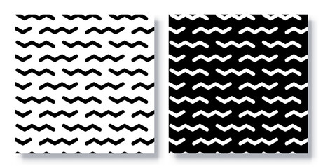 Set of Seamless Zigzag Line Patterns, Vector.