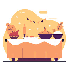 thanksgiving dinner table vector  cozy warm tones