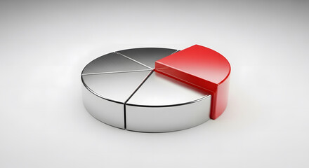 3D Pie Chart with Red Slice Highlighted for Business Data Analysis and Decision Making