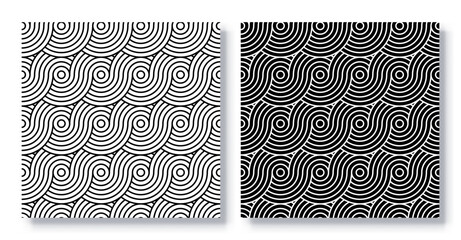 Set of Seamless Spiral Line Patterns, Vector.