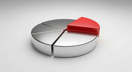3D Pie Chart with Red Slice Highlighted for Business Data Analysis and Decision Making