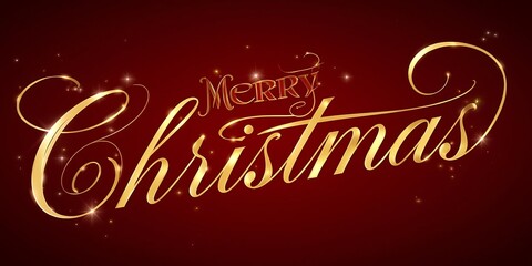Shining Gold Typography Merry Christmas on Rich Red