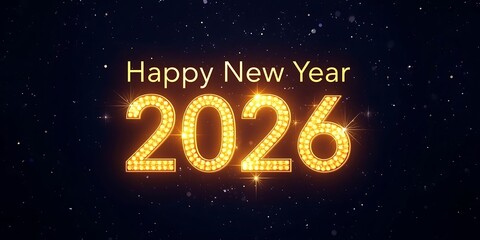 Shining Golden Happy New Year 2026 on Dark Background