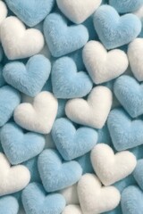Obraz premium Fluffy blue and white hearts create a soothing, loving pattern perfect for Valentine's Day designs or baby shower announcements for a little boy