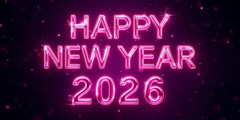 Festive neon pink Happy New Year 2026 greeting with sparkling stars