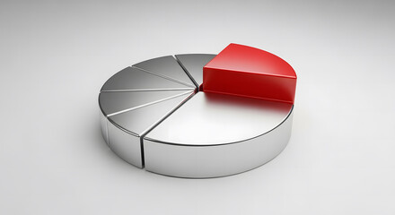 3D Pie Chart with Red Slice Highlighted for Business Data Analysis and Decision Making