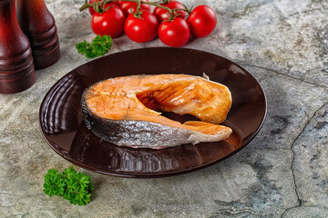 Steamed salmon fish fillet steak