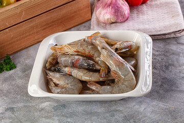 Raw fresh tiger prawn in the bowl