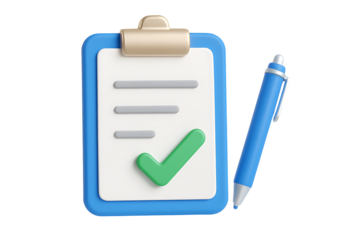 Checklist form with pen isolated on transparent background