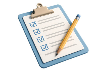 Checklist with pencil isolated on transparent background